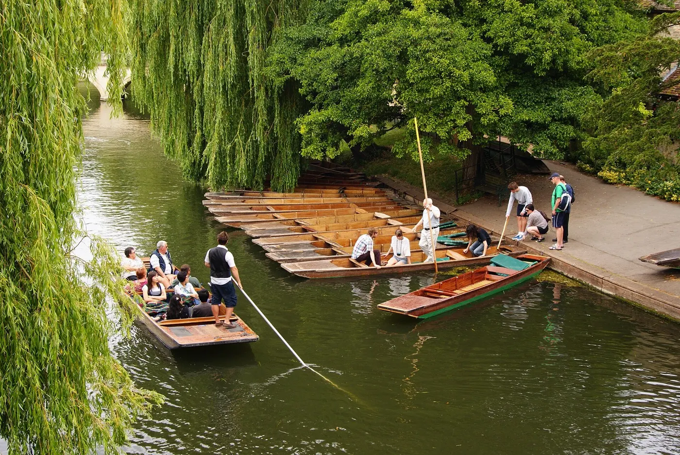 A beginner practising their stance and pole technique on the stern platform