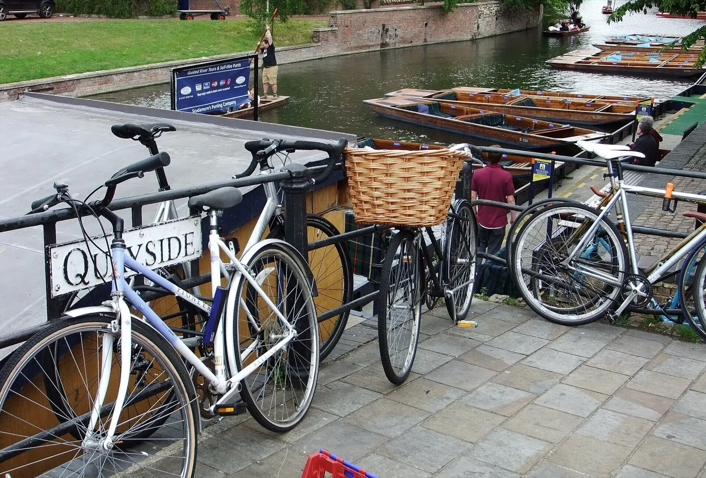 The Quayside sign, with punts waiting alongside