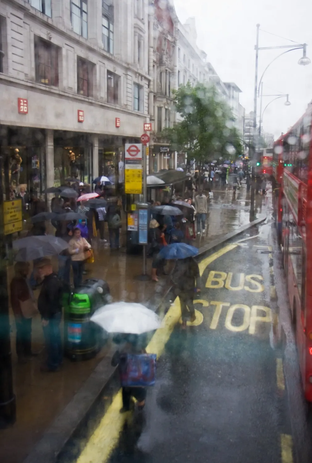 A sea of umbrellas on a rainy Oxford Street